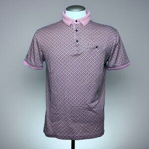 R1 PAR SIMONS Geometric Print Golf Polo L Liquid Cotton Pink Black